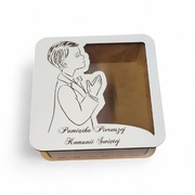 Drewniane pudełko, na prezent, Pierwsza Komunia Święta, 24/24/8 cm