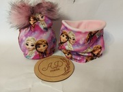 Komplet zestaw ocieplany zimowy czapka komin pompony Anna Elsa 