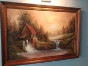 Obraz olejny na płótnie krajobraz pejzaż Młyn wodny w lesie 