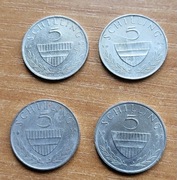 Austria 5 szylingów, Zestaw 4  monet ( różne roczniki )