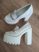 Buty mokasyny na słupku białe kremowe 36 na obcasie platformie koturnie