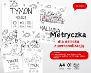 Plakat, Metryczka dla dziecka chrzest, urodziny mono do druku A4