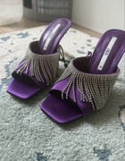 Nowe klapki na obcasie ZARA fioletowe - 38 rozmiar - 10 cm