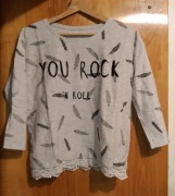 Bluzka w piórka You Rock N Roll house M 3/4 rękaw szara lekka luźna koronka