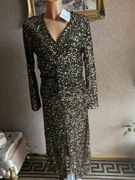 Sukienka czarna/złota długa cekinowa Mecchu marszczenie modelująca