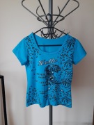 Niebieska koszulka damska krótki rękaw rozmiar S motyw tygrysa