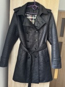 BURBERRY krótki płaszcz pikowany S/M cienki ortalion jak skóra czarny