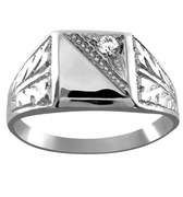 Srebrny Sygnet 925 Z Ornamentami i  Cyrkonią rozmiar 16 / 17,67mm