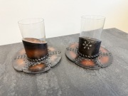 Zestaw do herbaty PRL - skórzane koszyczki i podkładki + szklanki