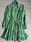 Zara sukienka wiązana długi rękaw guziki wzorki taliowana hit moda Viral