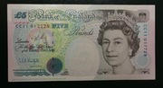Anglia banknot 5 funtów z 1990 roku stan UNC