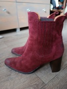 Botki Venezia włoskie zamszowe skóra bordowe 39