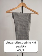 Eleganckie szare spodnie damskie HM 40 / L w pepitkę do biura do garnituru