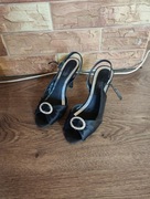 Czarne buty pantofle szpilki studniówka sylwester r. 36