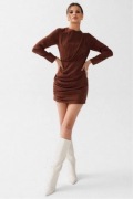 Brązowa sukienka z Drapowaniem mini Marsala 36 S