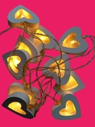 lampki LED - łańcuch świetlny - girlanda - SERCA BIAŁE - drewno