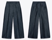 Spodnie lniane z zaszewkami Zara Culotte rozmiar M granatowe