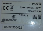 Romix 17MX53, Mikrofalówka, rolki talerza obrotowego , fi 17,5cm.