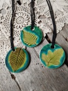 Ceramiczny wisior, naszyjnik liść, rękodzieło 