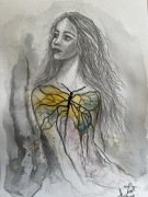Rysunek, akwarela, Dziewczyna z Motylem, prezent dzień kobiet