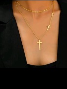 Naszyjnik damski ze stali chirurgicznej – Krzyż  – Podwójny łańcuszek