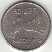 Norwegia 50 ore 1968 - 22 mm - nr 1