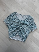 Niebieski top w kwiatuszki marszczony Shein 158 12-13 lat