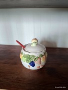 Cukierniczka z łyżeczką ceramiczny zestaw  z motywem owocowym