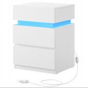 Nowoczesny biały stolik szafka nocna oświetlenie LED 3 szuflady