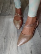 (41/42) Złote, bogato zdobione baleriny wieczorowe, NOWE 