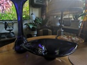 Piękny zestaw wazon i patera kobalt duże   