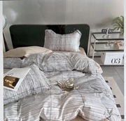 Pościel bawełniana 220x200 Paris Luxury szara w pasy + 2x poszewki