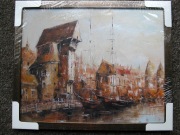 obraz na płycie,drukowany żuraw gdański, Motława wymiary 24x30 cm 