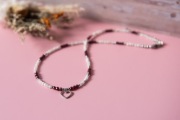 Naszyjnik choker - kamień księżycowy i granat - serce - rękodzieło