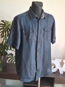 Granatowa koszula męska z kołnierzykiem krótki rękaw len lin linen L 41/42