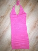 Koralowa obcisła sukienka sweterkowa rozmiar S