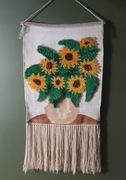Wełniany,ręcznie tkany kilim z lat 70-tych PRL-Bukiet Siedmiu Słoneczników
