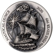 Rwanda: Nautical Ounce - Mayflower 1 oz Srebra 2020 Antique Finish