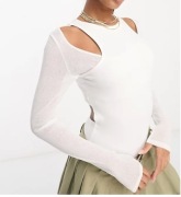 dwuwarstwowe body z siatkowego długiego rękawa w kolorze białym r. 40 