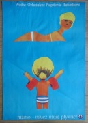 Plakat z lat 80. WOPR Mamo naucz mnie pływać
