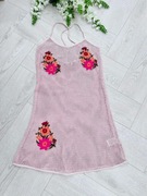 Sukienka ażurowa morelowa hafty na plażę wakacje urlop lato bawełna 34 XS