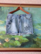 lefties denim spódnica dżinsowa mini wyszywana haftowana flower  unikalna 