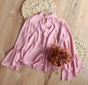 jasnoróżowa pudrowa pudrowy róż bluzka koszula z długim rękawem 44XXL