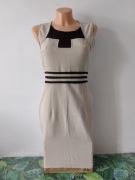 Sukienka imprezowa koktajlowa uniwersalna beżowa dopasowana