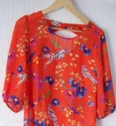 Primark Delikatna pomarańczowa bluzka z papugami 36/38