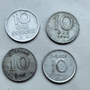 Szwecja zestaw czterech monet  10 Ore część srebro 