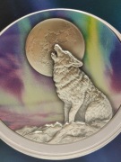 2022 Chad 10000 Francs Howling Wolf in the Northern Lights 2ozAg+11,5ozCu