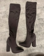 Deezee czarne kozaki cienkie jesień do sukienki słupek 37