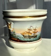 Antyk Osłonka doniczka cachepot styl Empire biedermeier krajobraz statki