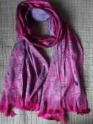 Szal jedwabny damski różowy szary fuksja 100% silk jedwab okazja